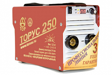 Сварочный инвертор ТОРУС 250 + КОМПЛЕКТ ПРОВОДОВ (220В ; 250А; ПН 100%; 8,2кВт; 5,7 кг)